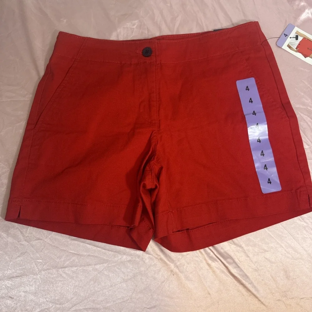 Nautica Women's Size 4 Mid Rise Twill Shorts Bright Red‎ 5